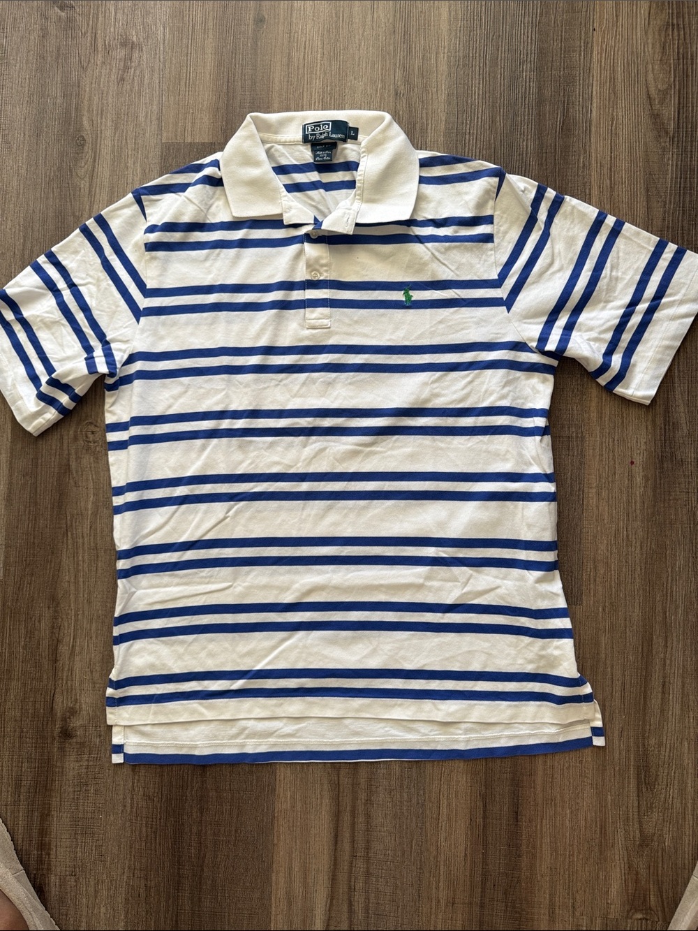 Polo by Ralph Lauren White Polo with Blue Stripes and Green Pony